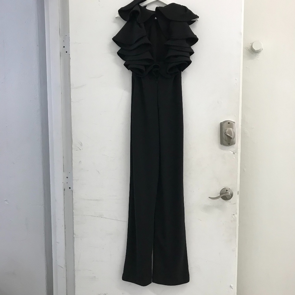 Black Ruffled Open Back Jumpsuit - Picture 2 of 4